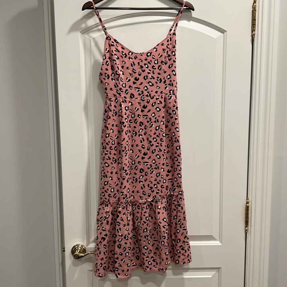 Lulus Cheyanne Mauve Pink Leopard Print Midi Dress S
